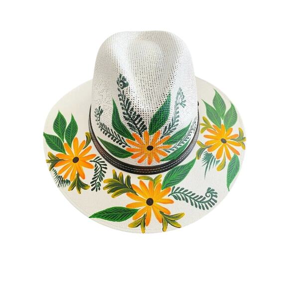MEXICAN Artisanal Hat Hand Painted Fedora Floral Sombrero Panama Bohemian Large main image 8